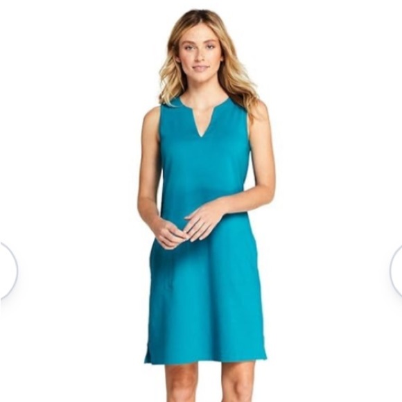 LANDS' END  Sheath Dress Small Sleeveless 100% Cotton Pockets Nautical Classic - Picture 1 of 16